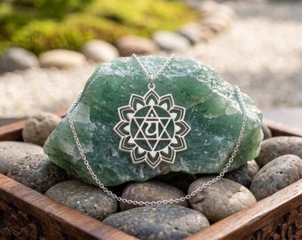 Heart Chakra Necklace, 925 Sterling Silver Anahata Lotus Pendant, Yoga Meditation Jewelry