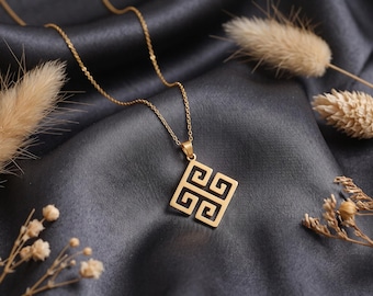 Greek Meander Necklace, 925 Sterling Silver Greek Key Pendant, Ancient Jewelry