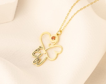 Personalized Heart Initial Necklace with Birthstone – Custom 925 Sterling Silver Jewelry