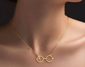 Collar de gafas de mago en plata de ley 925, joyería minimalista inspirada en la magia, gafas de alfarero