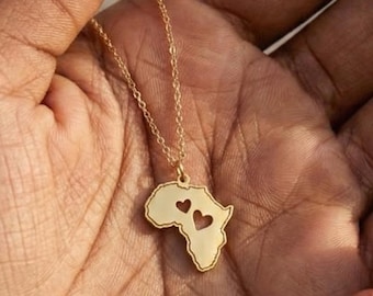 Africa Map Necklace with Hearts, 925 Silver Love Africa Pendant