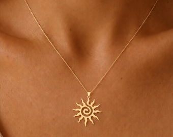 Sunburst 925 Silver Necklace, Spiral Sun Pendant, Celestial Jewelry, Summer Accessories