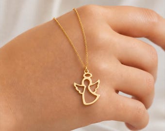 Sterling Silver Angel Necklace, Guardian Pendant, Dainty Jewelry, Protection Symbol