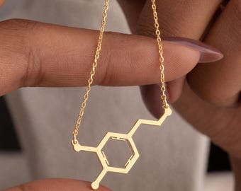 Dopamine Molecule Necklace, 925 Sterling Silver Chemistry Pendant, Science Jewelry