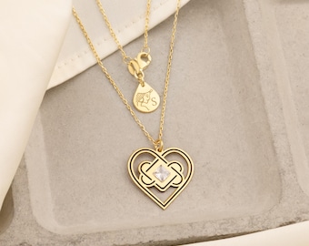 Sterling Silver Celtic Knot Heart Necklace with Birthstone – Personalized Symbolic Jewelry