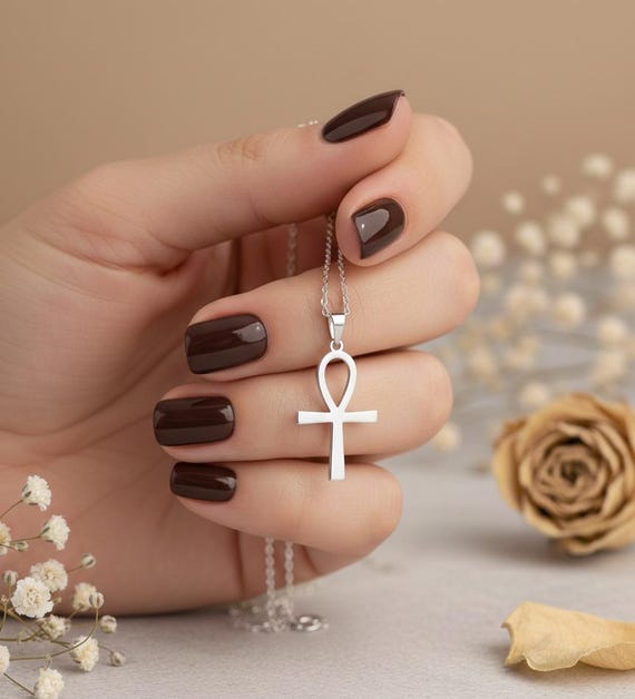Ankh Necklace, Egyptian Life Symbol Pendant, 925 Sterling Silver Minimalist Cross of Life Jewelry