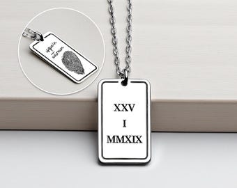 Personalized Sterling Silver double-sided Necklace - Custom date charm, fingerprint jewelry