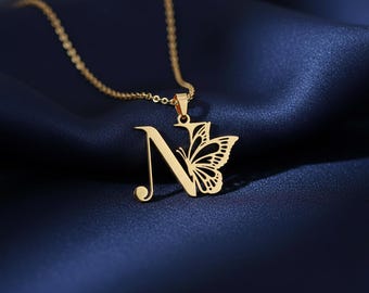 Schmetterling Initial Halskette, personalisierte Buchstabe Anhänger, 925 Sterling Silber Monogramm Schmuck