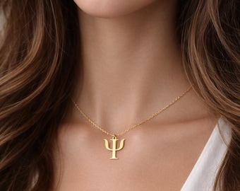 925 Sterling Silver Psi Necklace, Psychology Symbol Pendant, Minimalist Gold Necklace, Greek Letter Jewelry