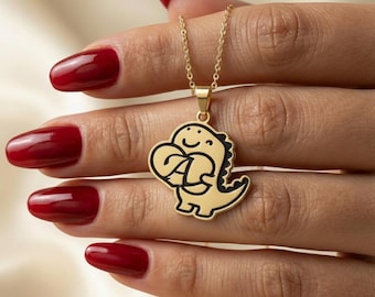 Sterling Silver Dinosaur Necklace • Kawaii Dino Pendant
