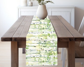 Summer Birch Forest Table Runner - Watercolor Birch Trees, Summer Birch, Green Table Runner, Maine Forest, Woodland, Enchanted Forest