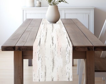 Runner da tavolo con motivo corteccia di betulla bianca acquerello - Grigio e rosa, runner da tavolo per albero di Natale, runner da tavolo in betulla, arredamento invernale