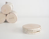 Sale - natural white birch wood coasters - set of 3, modern rustic coasters, wood slice coasters,  tree branch coasters