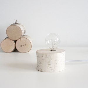 white birch wood lamp - modern rustic lamp, birch log lamp, desk lamp, table lamp, night light