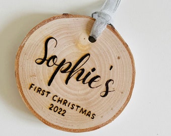 primo ornamento natalizio del bambino, ornamento di betulla personalizzato, il mio primo Natale, ornamento personalizzato, ornamento personalizzato per le vacanze