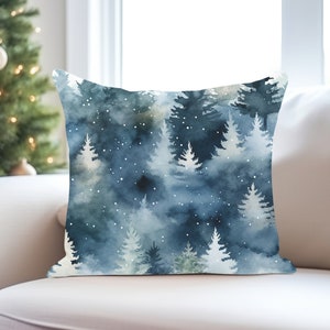 Winter Forest Throw Pillow - Forest Pillow, Tree Pillow, Watercolor Pine Trees, Snow, Woodland, Enchanted Forest