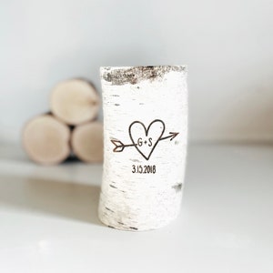 white birch wood candle holder carved heart & initials, personalized candle, anniversary gift, 5 years anniversary gift, rustic candle image 3