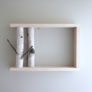 White Birch Forest Wall Art/Shelf 18x12, birch shelf, wooden shelf, framed birch art, floating shelves, display shelves, shadow box zdjęcie 2