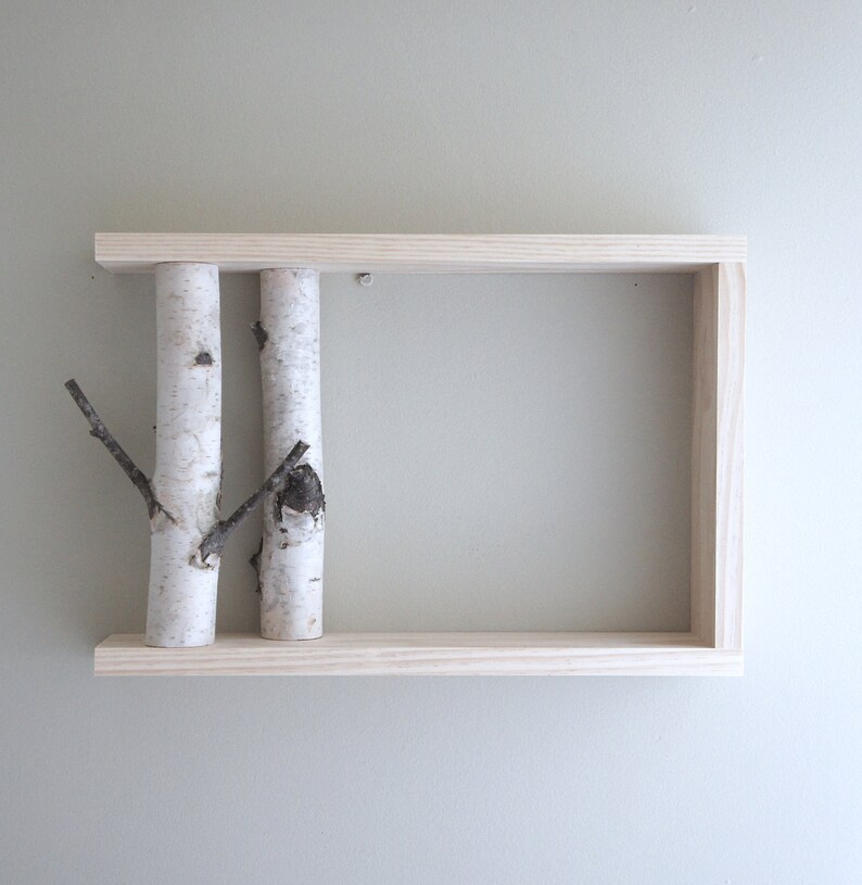 White Birch Forest Wall Art/Shelf 18x12, birch shelf, wooden shelf, framed birch art, floating shelves, display shelves, shadow box zdjęcie 2