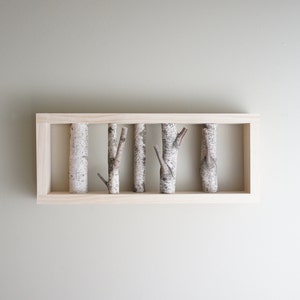 white birch forest wall art - birch branch, birch log, wall hanging, modern rustic wall decor, framed birch art