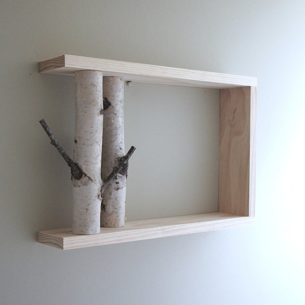 White Birch Forest Wall Art/Shelf  - 18x12, birch shelf, wooden shelf, framed birch art, floating shelves, display shelves, shadow box