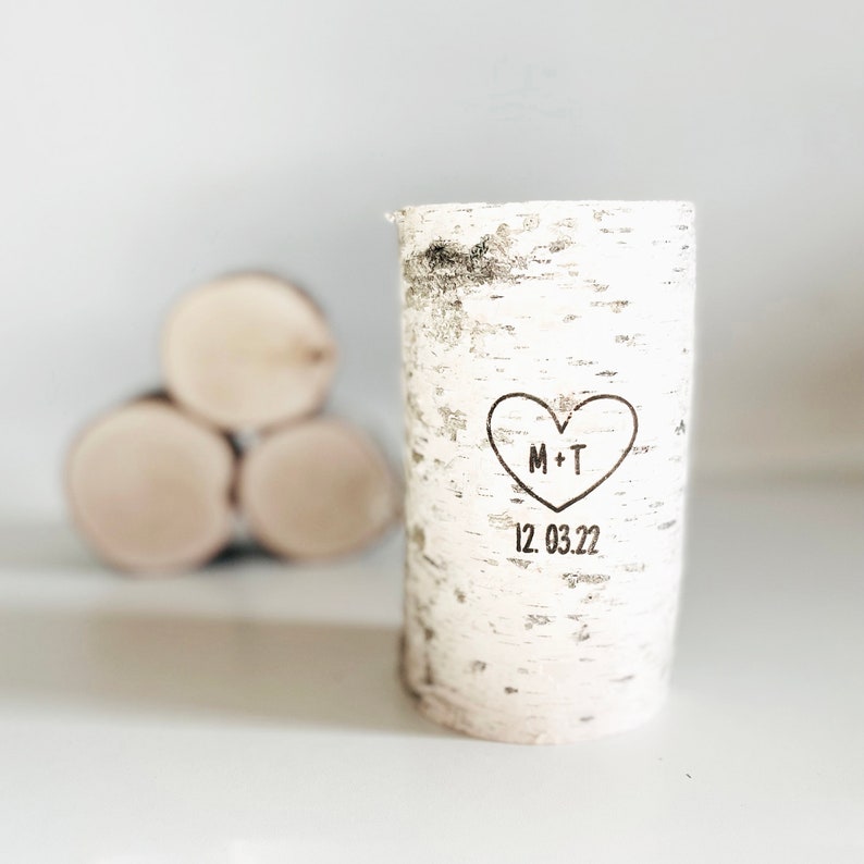 white birch wood candle holder carved heart & initials, personalized candle, anniversary gift, 5 years anniversary gift, rustic candle image 4