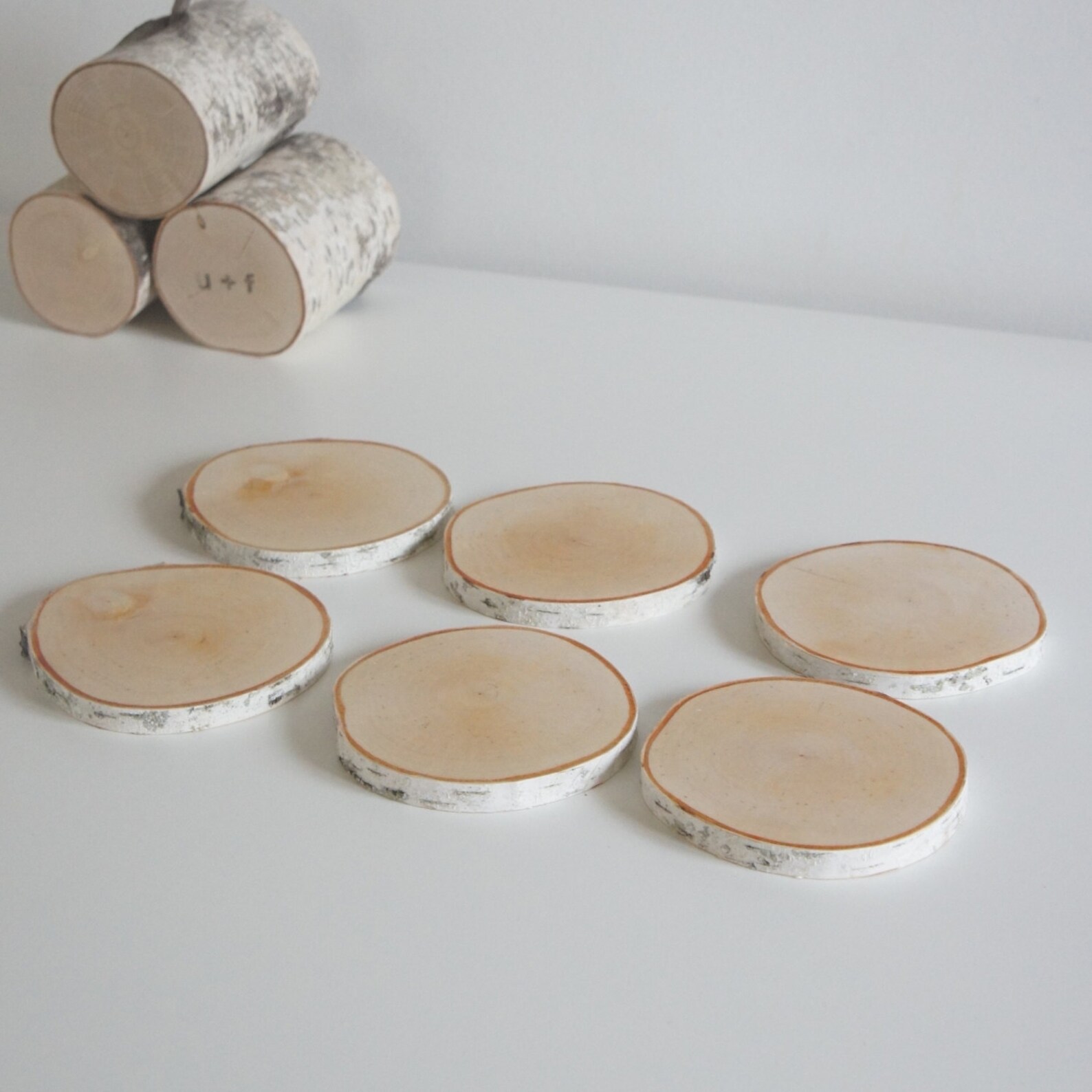 White Birch Wood Coasters Set of 6 Modern Rustic Coasters Etsy