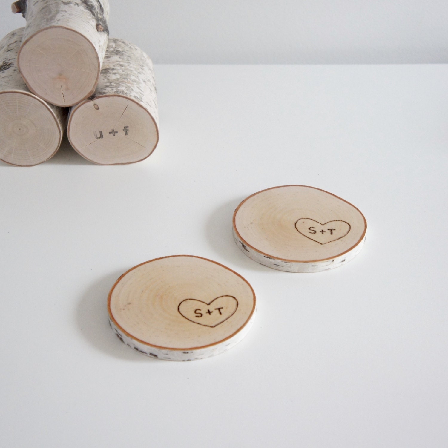 personalized natural white birch wood coasters - set of 2, valentine&…