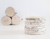 sale - natural white birch wood coasters - set of 8, modern rustic coasters, wood slice coasters, tree branch coasters