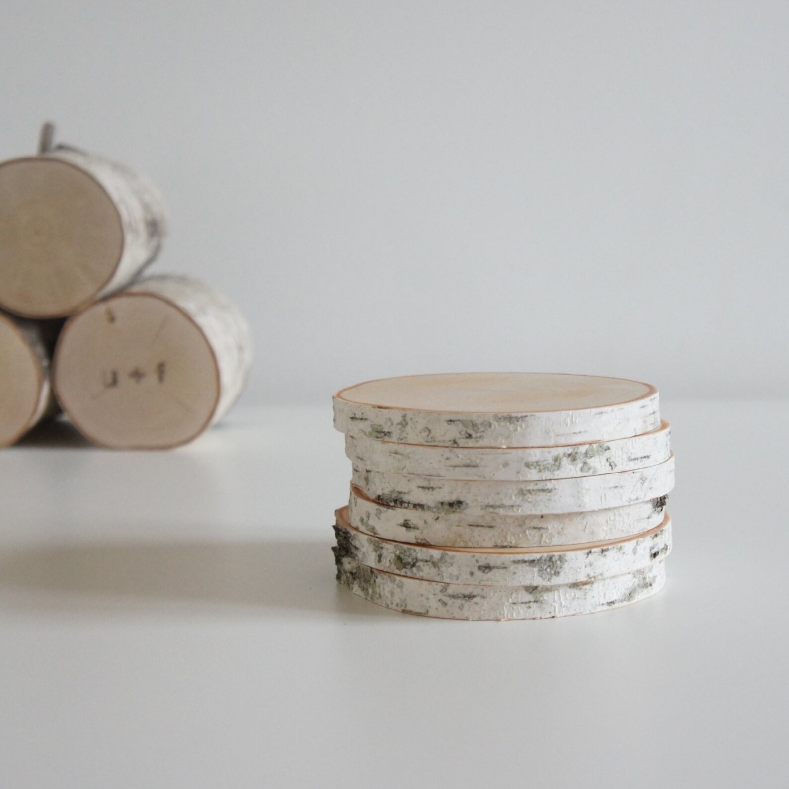 White Birch Wood Coasters Set of 6 Modern Rustic Coasters Etsy