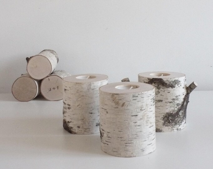 Salenatural White Birch Wood Candle Holders Set of 3, Log Candle