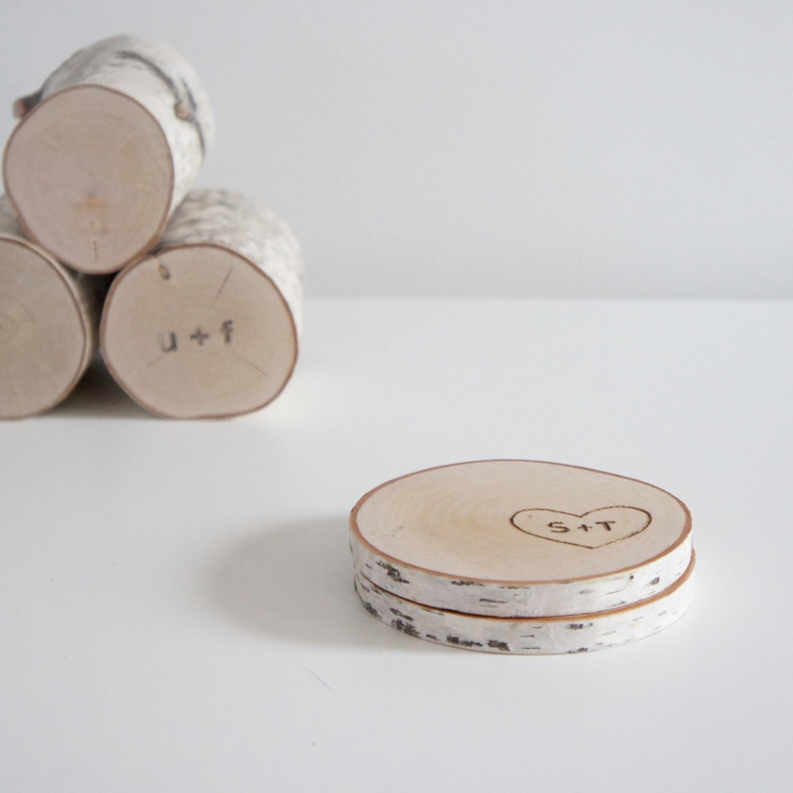 Personalized Natural White Birch Wood Coasters Set of 2 Etsy