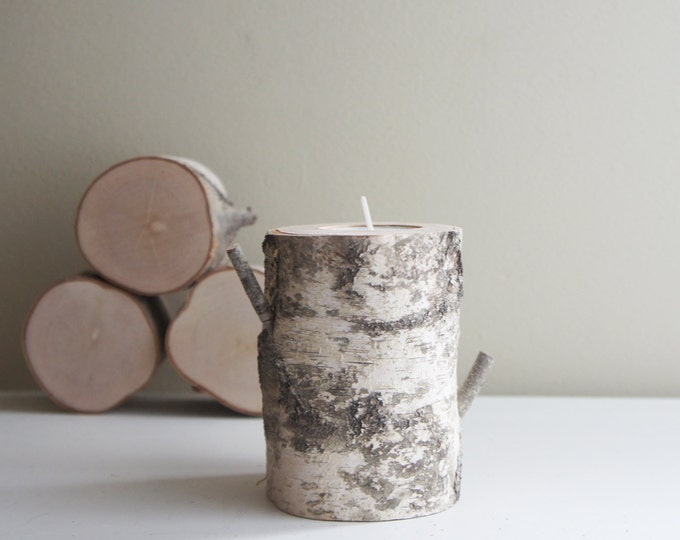 Natural White Birch Wood Candle Holder Etsy