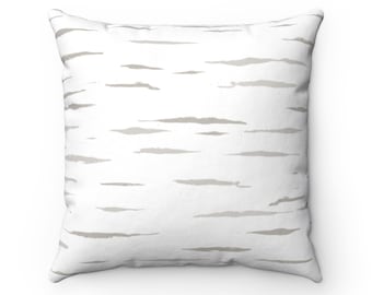 Coussin décoratif à motif d'écorce de bouleau blanc - Coussin forêt, coussin arbre, coussin blanc