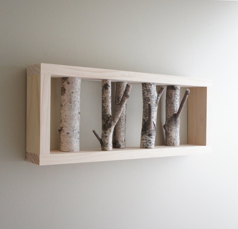 white birch forest wall art birch branch, birch log, wall hanging, modern rustic wall decor, framed birch art image 2