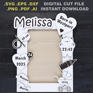 Baby Photo Frames Laser Cut Bundle | Customized Photo Frame | Announcement Photo Frame | Picture Frame Laser Cut | Personalized Photo Frame