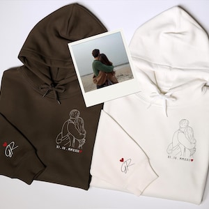 Custom Embroidered Couple Portrait Shirt: Roman Numeral Date, Photo Outline