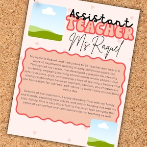Teacher Biography Template: Printable Parent Board Resource