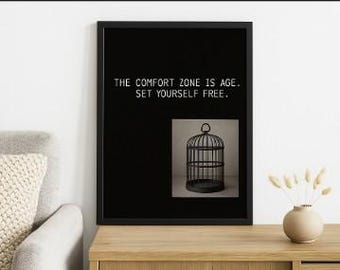 Comfort Zone Quote Print | Motivational Wall Art | Black Minimalist Poster | Home Office Decor | 8x11