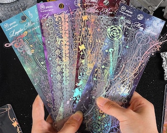 30 pegatinas holográficas de cadena de encaje transparentes Kpop para decoración DIY