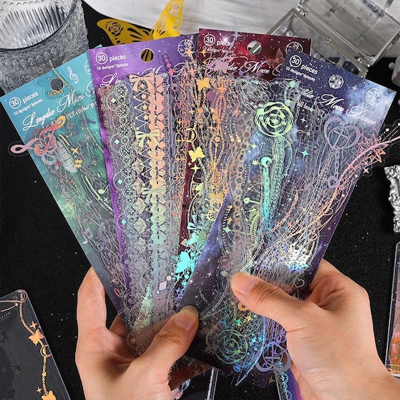 30PCS Holographic Lace Chain Clear Kpop Deco Stickers DIY