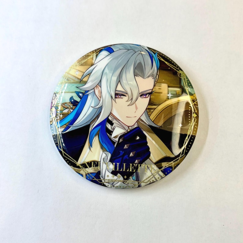 Genshin Impact Glitter Shining Large Buttons Pins 7.5 cm 3 in Hutao Kazuha Wanderer Furina Escoffier Neuvillette