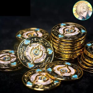 HSR Aventurine Golden Metal Coins Tokens Enamel Coins Double Sided 4cm/ 1.5in