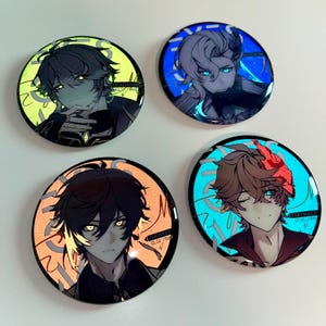 Genshin Impact Glitter Shining Large Buttons Pins 7.5cm Neuvillette Alhaitham Zhongli Tartaglia