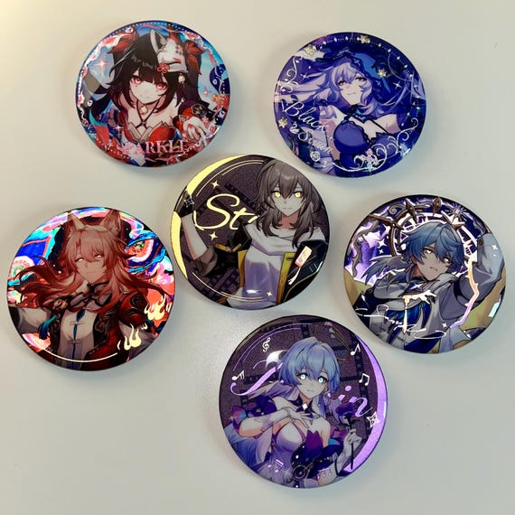 HSR Glitter Shining Large Pins Buttons 7.5cm Sunday Robin Sparkle Black Swan Stelle Jiaoqiu