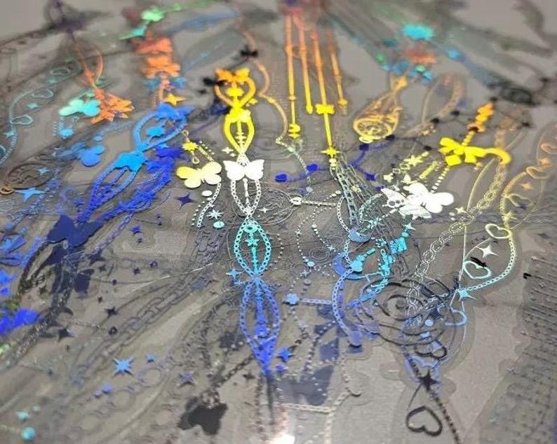 30PCS Holographic Lace Chain Clear Kpop Deco Stickers DIY image 4