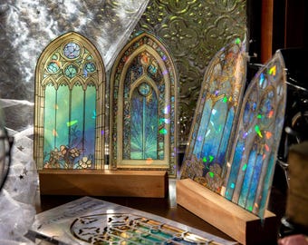 10PCS Crystal Shining Stained Glass Church Mosaic Windows Gothic Stickers Background