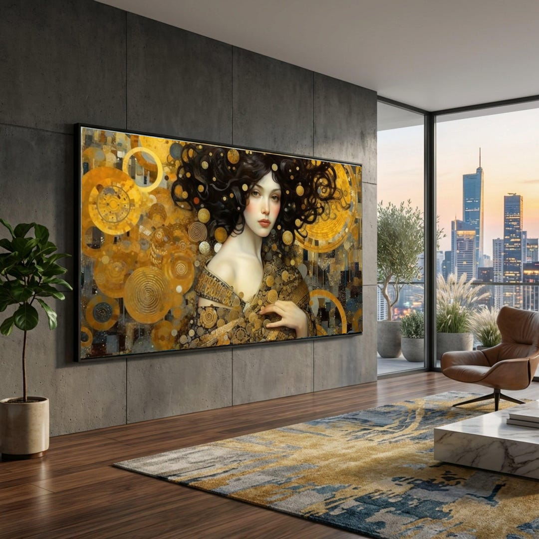 Gustav Klimt Woman Portrait Canvas, Gold Decorative Wall Art, Modern ...