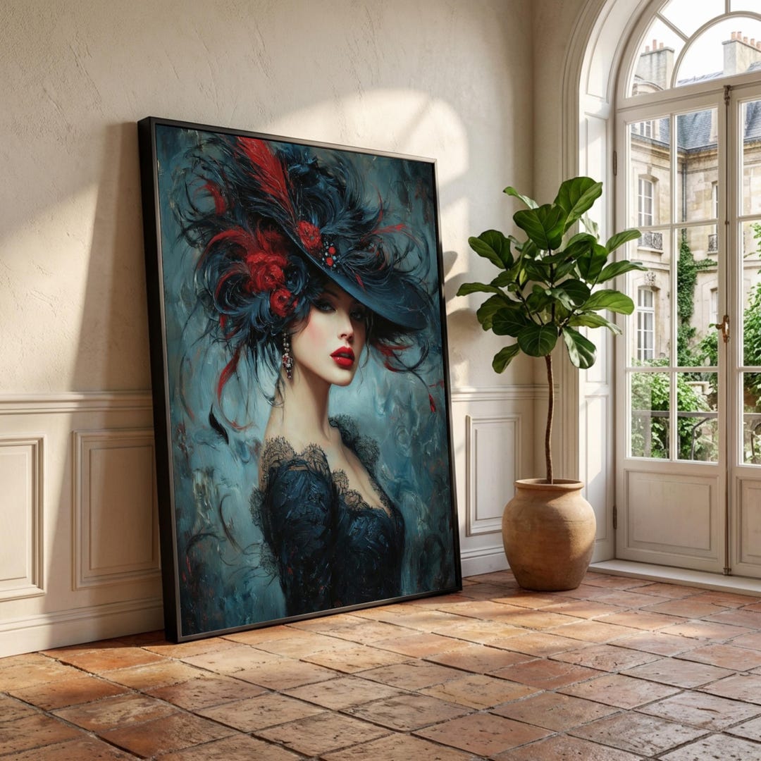 Elegant Vintage Woman Portrait Canvas, Victorian Lady Wall Art, Dark ...