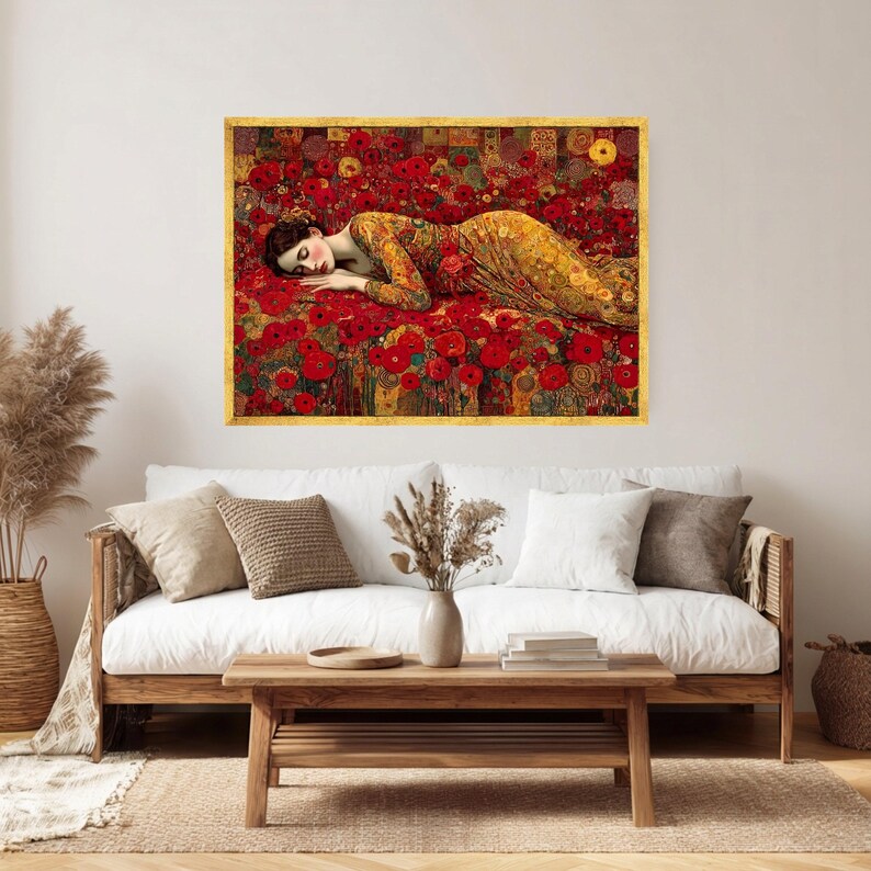 Gustav Klimt Sleeping Woman Canvas, Red Poppy Floral Wall Art ...